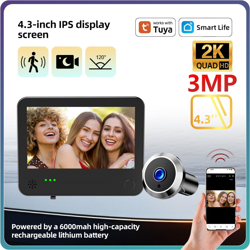 Smart Home Battery Camera - Danmini กล้องตาแมวอัจฉริยะ WiFi ขนาด 4.3 นิ้ว