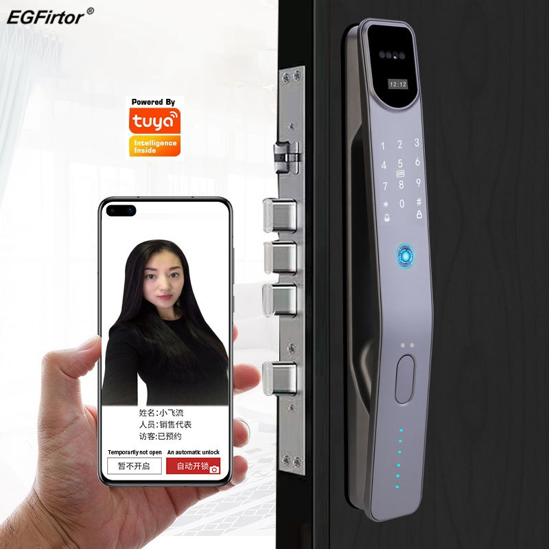Smart Home Battery Camera - Tuya ล็อคดิจิตอลในบ้านควบคุมรีโมทแอประบบจดจำใบหน้า3D ประตูล็อคอัจฉริยะลายนิ้วมือระบบไวไฟระบบป้องกันการโจรกรรม
