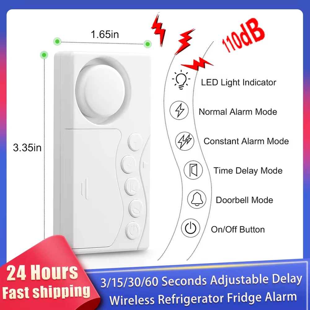 Wireless Door Sensor - ประตูตู้แช่แข็งแบบใหม่พร้อมความล่าช้า3/15/30/60วินาทีที่ปรับได้สัญญาณเตือนตู้เย็นแบบไร้สายประตูเปิด