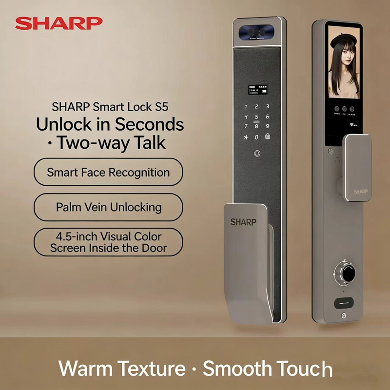 Smart Home Battery Camera - ชาร์ป S5-FV ระบบล็อคอัจฉริยะอัตโนมัติเต็มรูปแบบ ระบบจดจำใบหน้า, ระบบจดจำเส้นเลือดฝ่ามือ, ระบบสแกนลายนิ้วมือ,