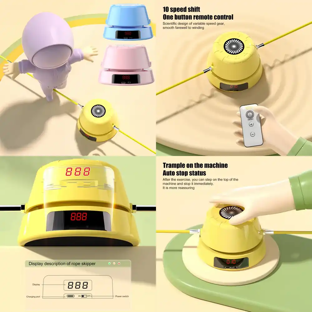 Smart Home Remote - WAP01 เครื่องกระโดดเชือกไฟฟ้าอัจฉริยะ พร้อมระบบนับจำนวนครั้งกระโดด ควบคุมด้วยรีโมท หน้าจอ LED