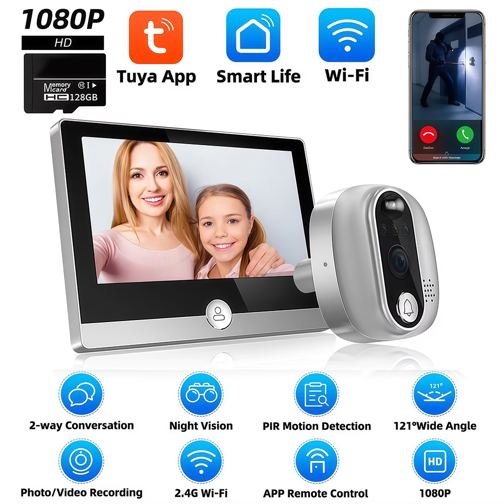 Smart Home Battery Camera - Tuya 1080P WiFi ประตู Bell กล้อง