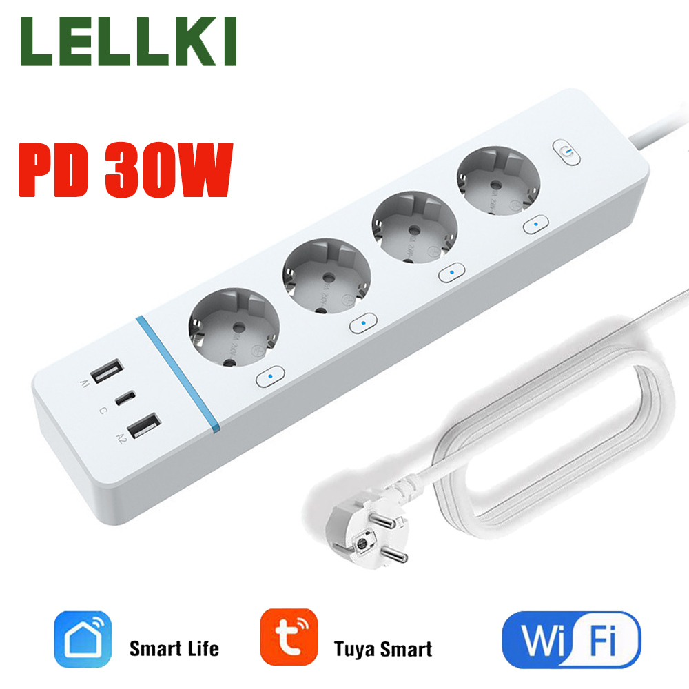 Smart Power Strip - ปลั๊กไฟ LELLKI WiFi 2A1C PD30W พร้อมระบบตรวจสอบพลังงาน