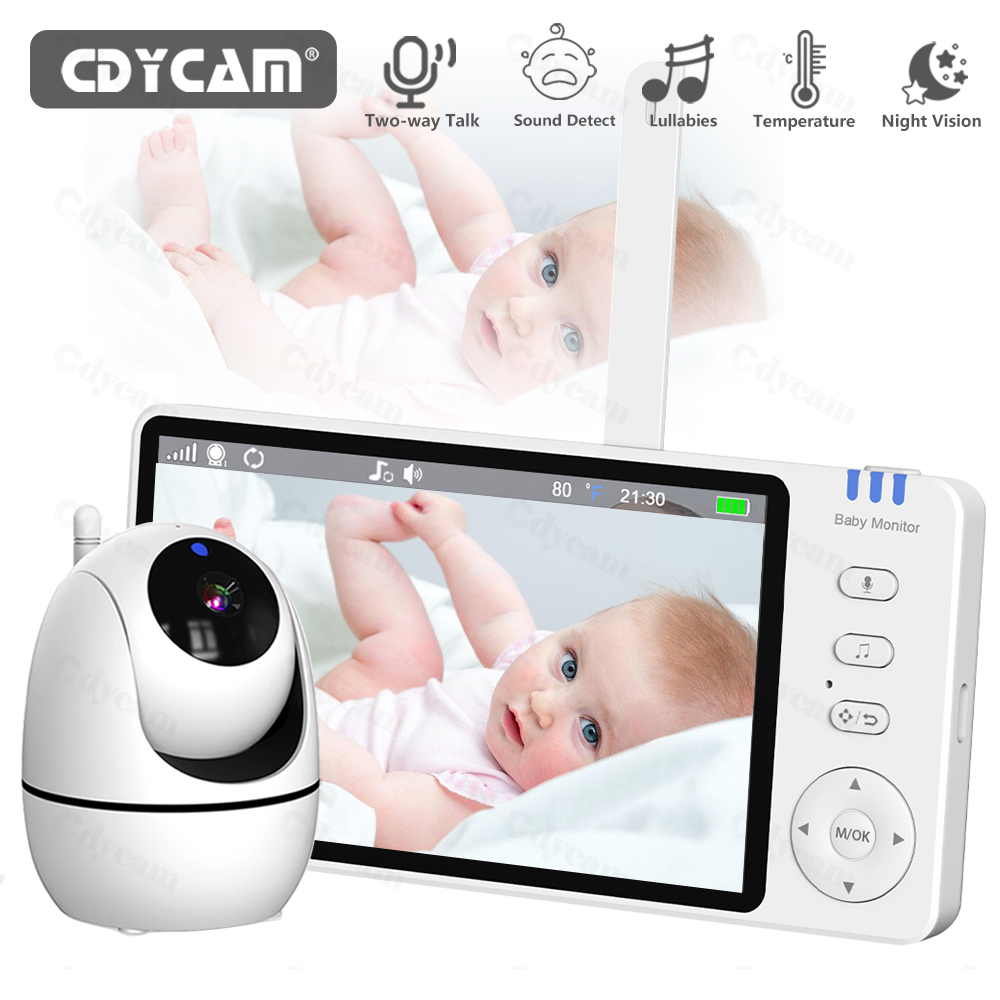 Smart Home Battery Camera - วิดีโอเบบี้มอนิเตอร์พร้อมกล้องและเสียง, จอภาพขนาด 5 นิ้ว, ไม่มีอินเตอร์เน็ตไร้สาย, กล้องเด็กแบบหมุน-เอียง-ซูมระยะไกล,