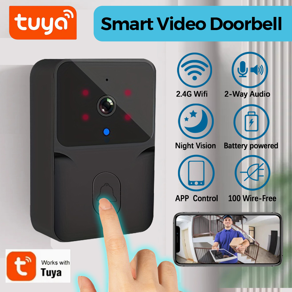 Smart Home Battery Camera - กริ่งประตูวิดีโออัจฉริยะไร้สาย Tuya, กล้องรักษาความปลอดภัยภายในบ้าน WiFi 2.4G, เสียง
