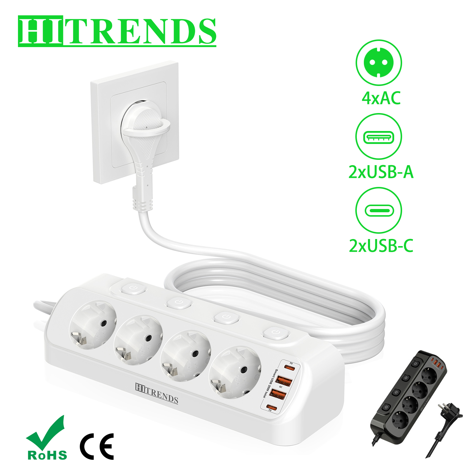 ยุโรปเดสก์ท็อปซ็อกเก็ต Multi-C - Smart Power Strip บทวิจารณ์และราคา